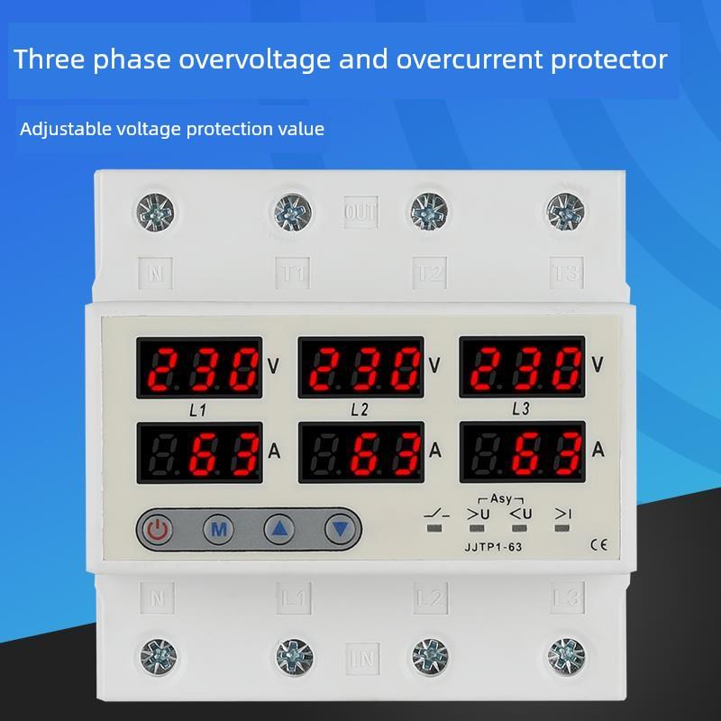 三相可调数显自覆式过欠压限流保护器缺零缺相断电过流载63A380V