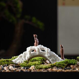 微景观盆景沙盘装饰摆件陶瓷复古小桥流水石拱桥盆栽鱼缸造景配件