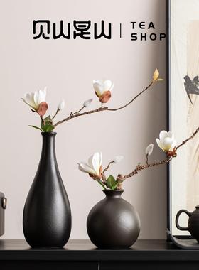 中式禅意花瓶电视壁龛高级感小众摆件复古干花花束客厅插花仿真花