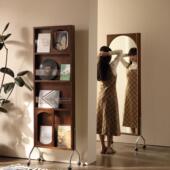 中覆古风穿衣全身镜子家用可移动杂志旋转实木架一体落地隔断玄关
