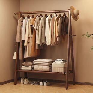 纯榉木衣帽架卧室挂衣架落地衣服架子家用折叠实木房间晾衣架