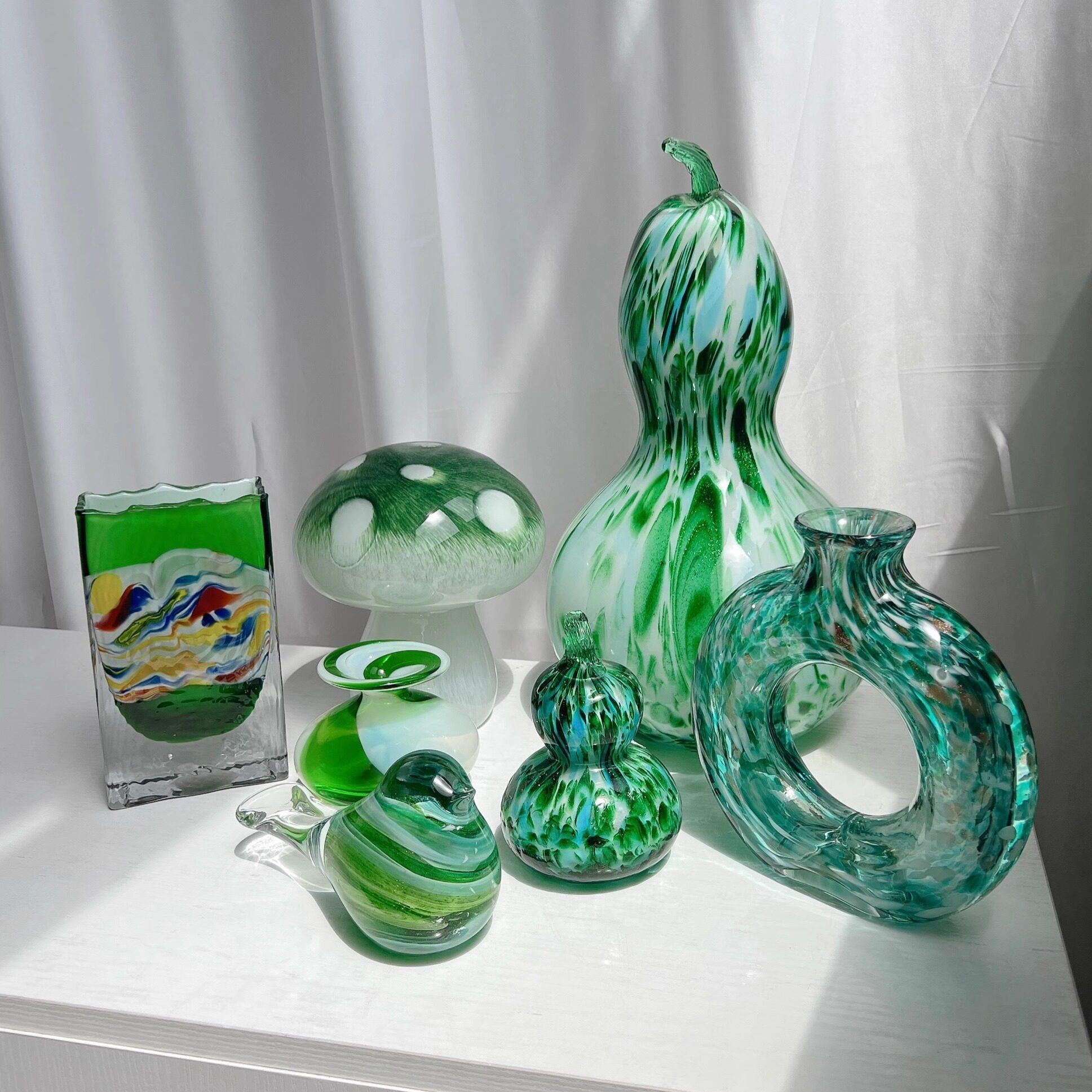 【孤品系列】外贸绿色手工花瓶琉璃花瓶客厅摆件玄关摆件家居饰品