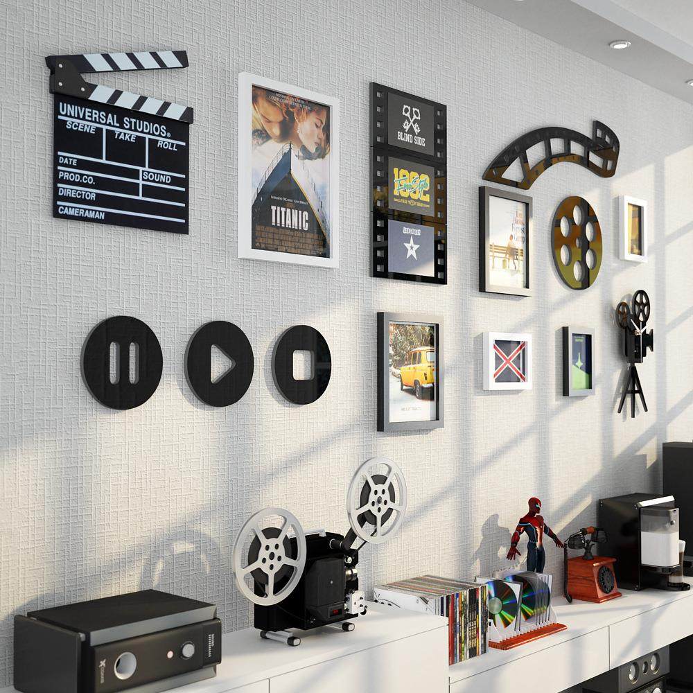 电影主题装饰画影视底片场记板墙面布置发光画照片墙现代简约挂画