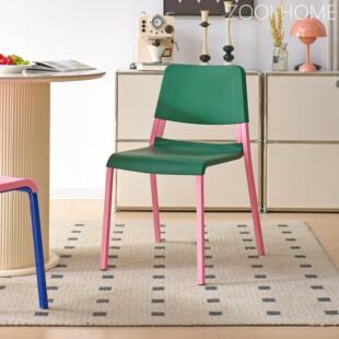 ZOOI HOME多巴胺拼色餐椅丹麦设计师小众塑料中古绿可叠放休闲椅