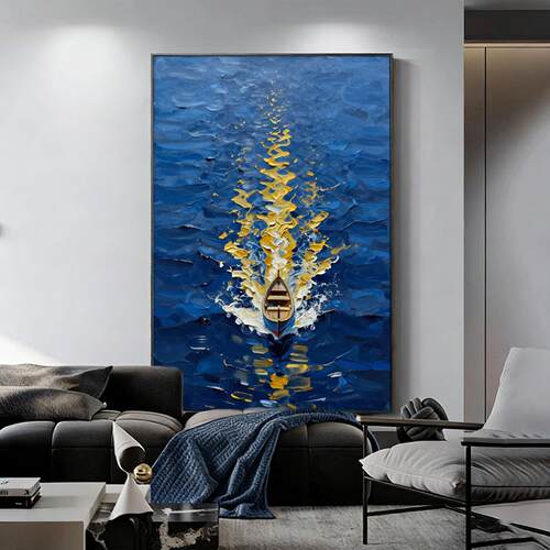 蓝色轻奢客厅装饰画2026新款沙发背景墙挂画现代简约抽象玄关壁画