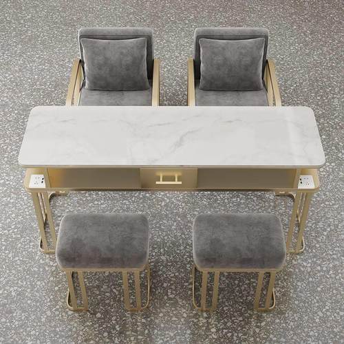 轻奢美甲桌椅套装网红桌子椅子单人双人三人简约现代大理石美甲台