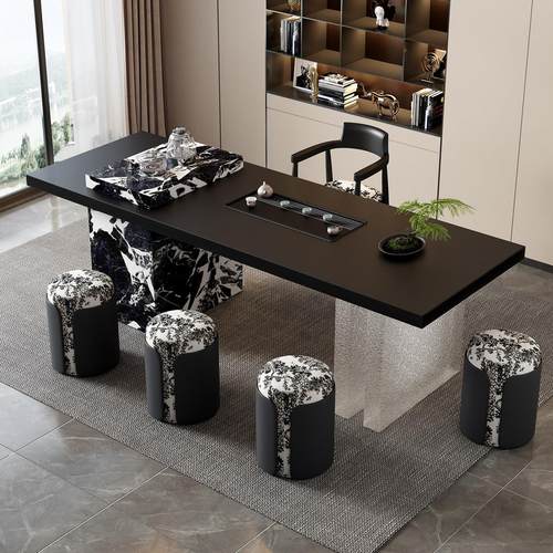 意式岩板茶桌2025新款压克力办公室轻奢高级感实木茶具茶台一整套