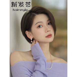 全假发的妇女与真正的头发,时尚的部分短发,夏季薄,模拟,无迹