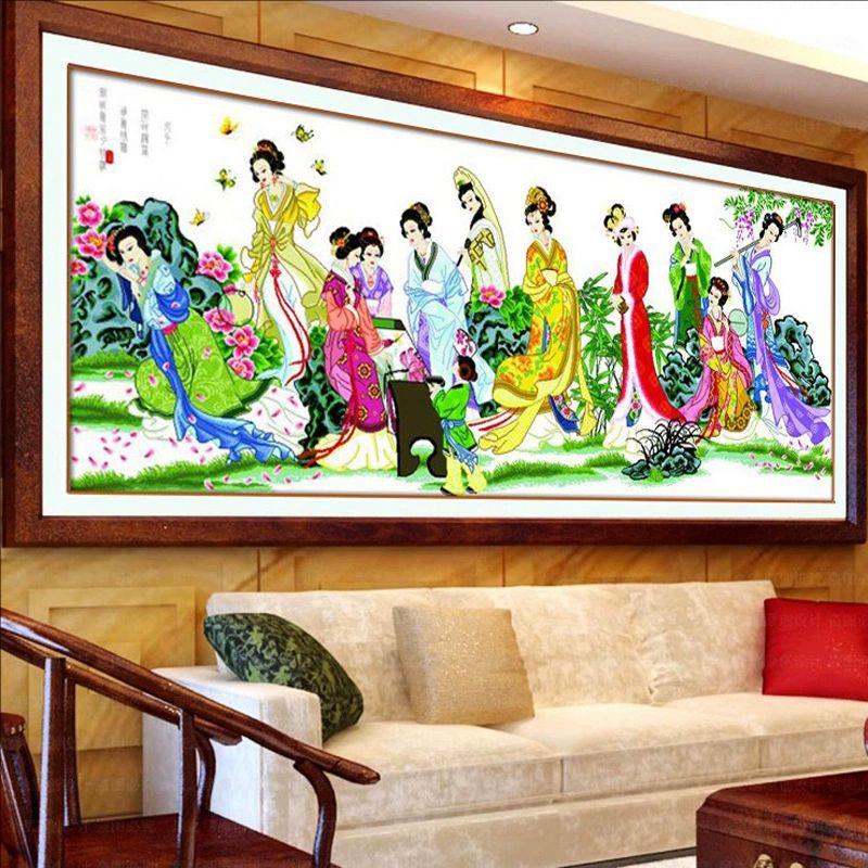 绣好的纯手工手绣十字绣成品梦红楼琴棋书画十二金钗美女图客厅画