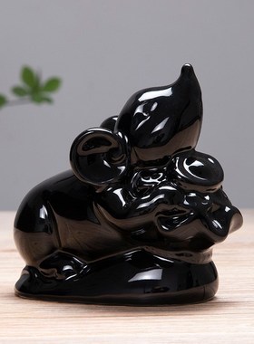 陶瓷黑色老鼠摆件招财镇宅十二生肖老鼠乔迁客厅家U居办公工艺摆