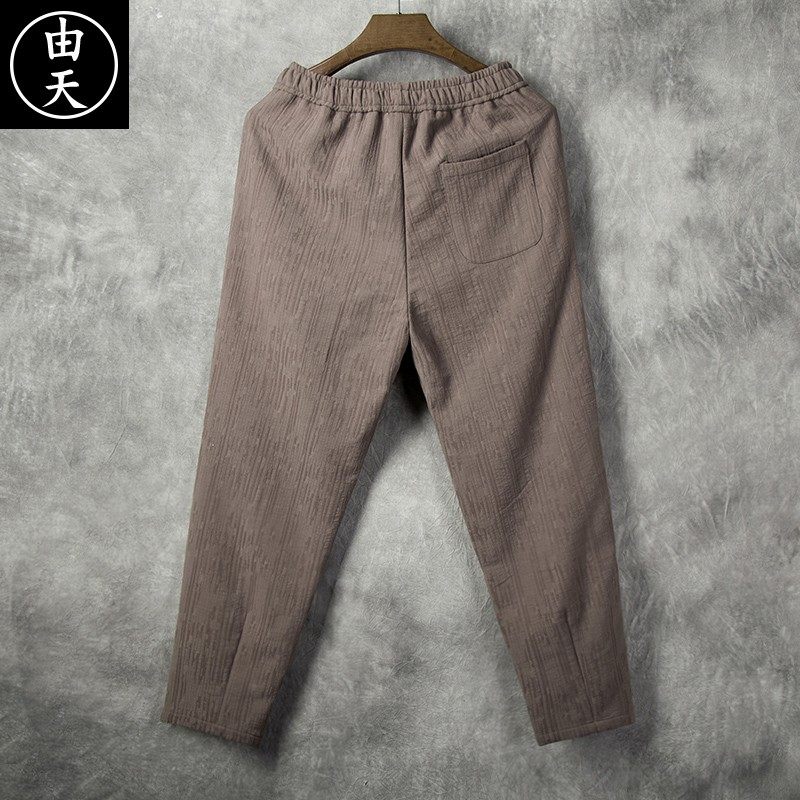 秋冬季男裤子加绒加厚棉麻休闲裤男装宽松直筒裤男士亚麻保暖长裤