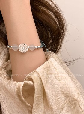 新中式莲花手链女夏天高颜值国风古风气质马面裙配饰编绳汉服手绳