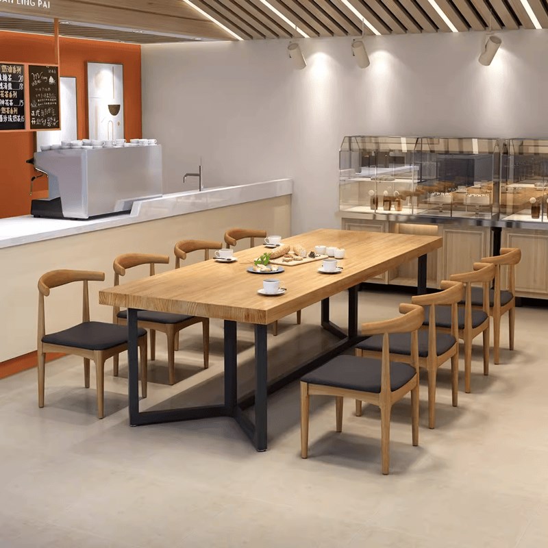 工业风大型饭店餐桌椅组合实木长方形会桌铁艺简约面馆酒店长条桌