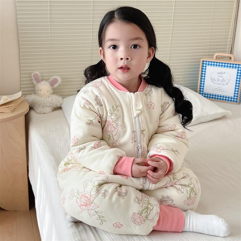 豆豆绒分腿睡袋婴儿秋冬款宝宝恒温连体睡衣男女儿童冬季加厚夹棉