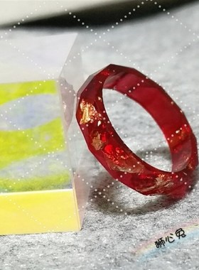 狮心兔 手工制作大红金箔戒指 棱面戒指 本命年戒指 女戒情侣戒指