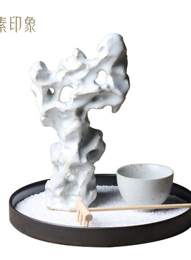 新中式太湖石艺术摆件样板房茶室软装饰品玄关电T视柜茶几桌面家