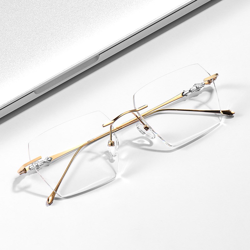 配无框纯钛可近视度数眼镜框男女款大脸框修脸显瘦潮W时尚成品眼