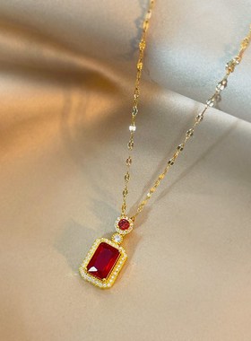 高级感红色吊坠微镶锆石项链女2022年新年款锁骨链气质饰品配饰