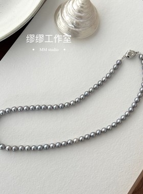 海水真多麻的平替淡水真珍珠银蓝灰色高级感925银扣生日礼物项链
