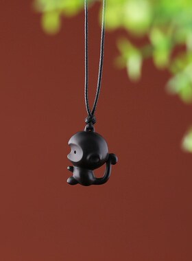 黑檀木生肖猴吊坠项链可调节活结绳猴立体挂件男女朋友小孩礼物