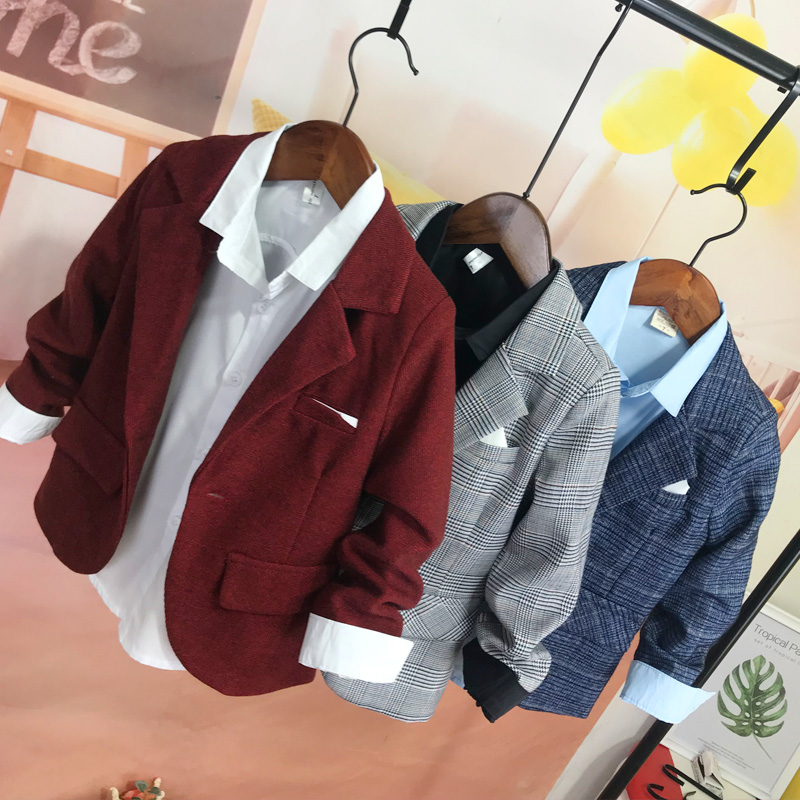 儿童西装外套2021新款春秋中小童帅气花童英伦礼服演出服男童西服