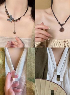 醉梦古风陶瓷串珠项链女新中式复古编织绳颈链国风禅意汉服锁骨链