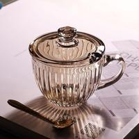 高顏值帶蓋玻璃杯子大容量耐熱家用帶把水杯燕麥早餐牛奶杯辦公室
