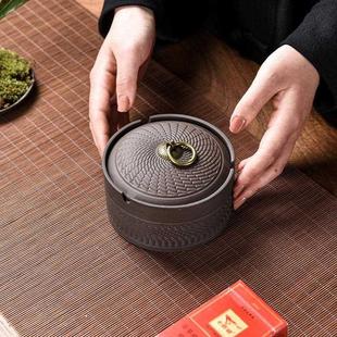 潮流家用客厅办公室防飞烟带盖中式 紫砂烟灰缸个性 桌面防风烟缸