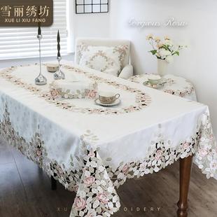 中式 大桌布台布茶几巾田园布艺欧式 绣花镂空餐桌防尘盖布盖巾多色