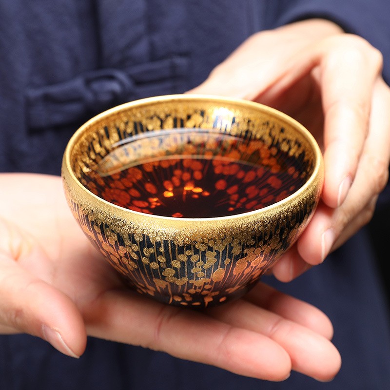 鎏金天目金油滴建盏品茗杯陶瓷茶杯茶碗黄金茶盏茶具杯德化建盏