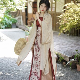 无贰集【晚黎】宋制轻薄长干寺防晒长衫红色吊带旋裙长 汉服夏季