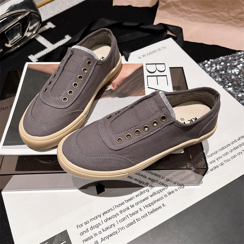帆布鞋女新款无系带一脚蹬懒人鞋休闲运动板鞋亚麻透气舒适小白鞋