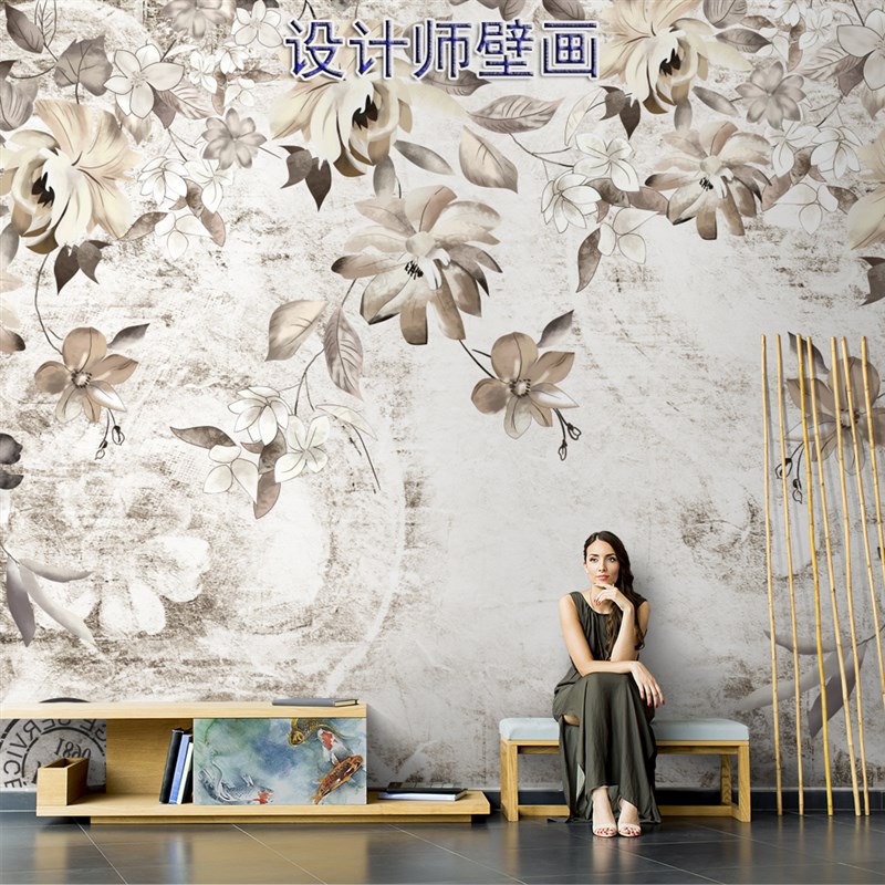 法式花卉壁纸高级k感沙发背景布墙布客厅电视机背景墙壁布卧室墙