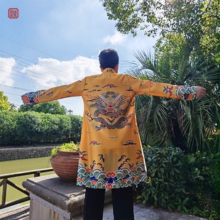 复古男装民族风中式印花龙袍外套潮休闲风衣男中长款春季2021新款