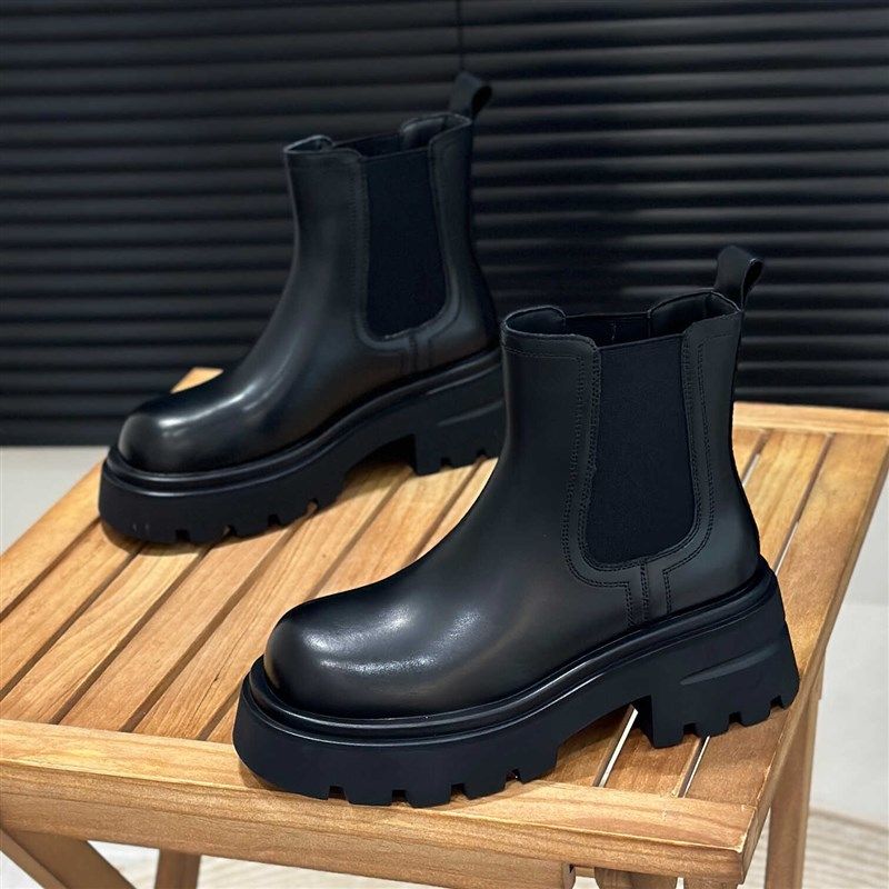 真皮烟管靴女靴2024年新款秋冬单靴粗跟6cm小个子机车靴套筒短靴