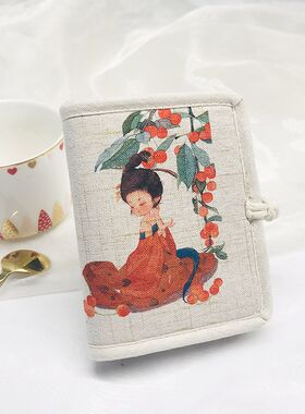 棉麻文艺小清新钱包女短款中国古风汉服配饰手工两折印花短款钱包