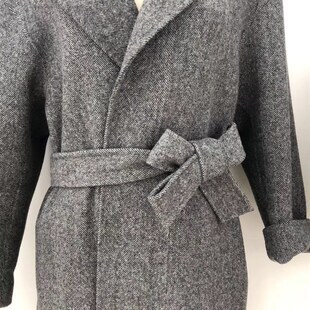 2023新款 80%羊毛双面羊绒彩条人字纹毛呢面料 女装大衣面料