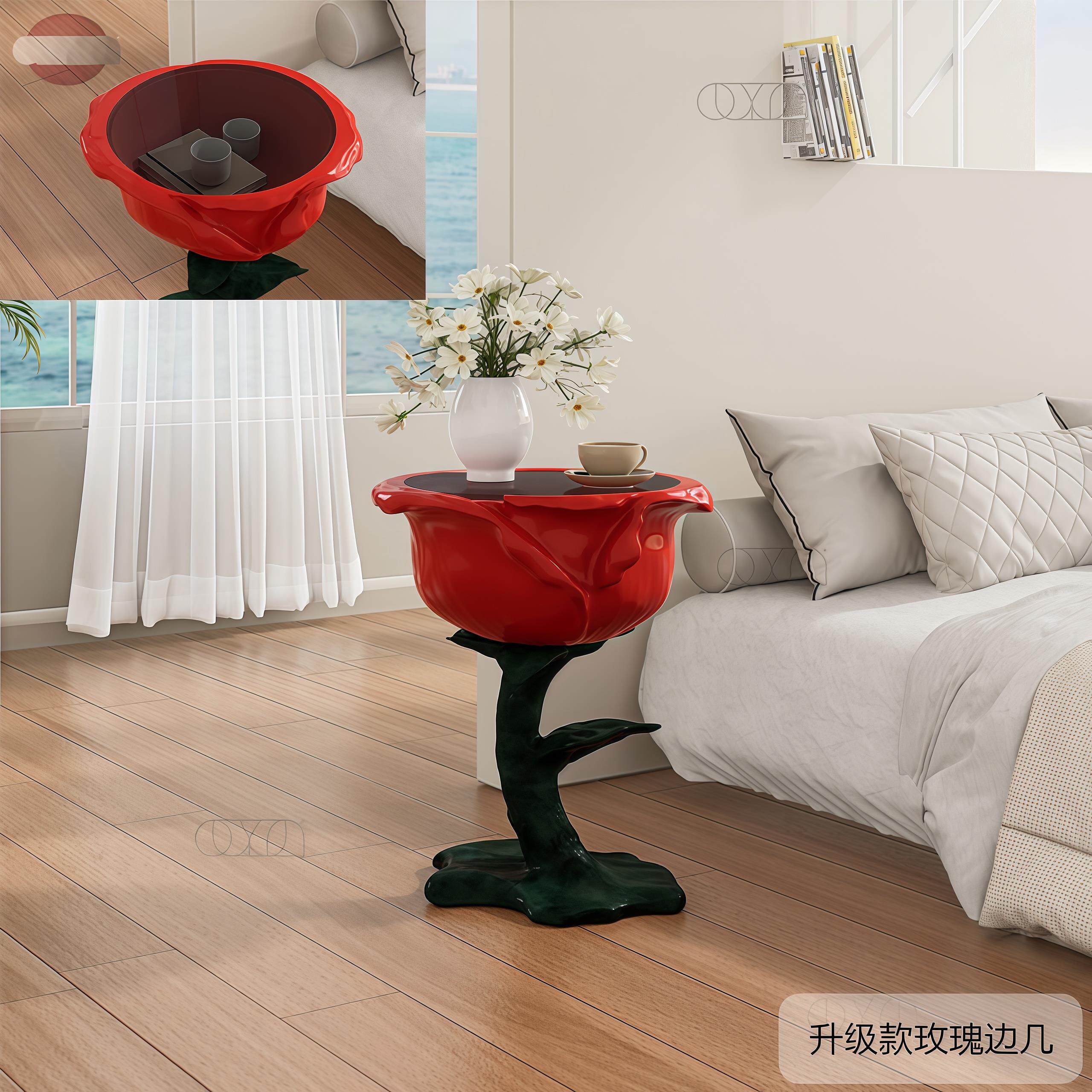 玫瑰花边几床头可移动创意艺术玄关客厅小茶几沙发侧边柜玻璃角几