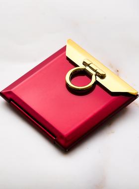 Alina柜台折叠便携式化妆镜高端便携式小镜方形红色双面镜节日礼