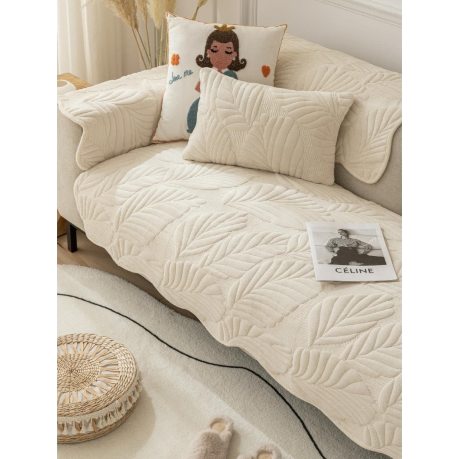 牛奶绒沙发垫冬季短毛绒夹棉加厚纯色简约沙发靠背巾扶手垫防滑罩