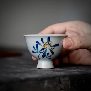 功夫茶具主人杯高足杯 纯手绘桂花陶瓷茶杯家用品茗杯单个陶瓷中式