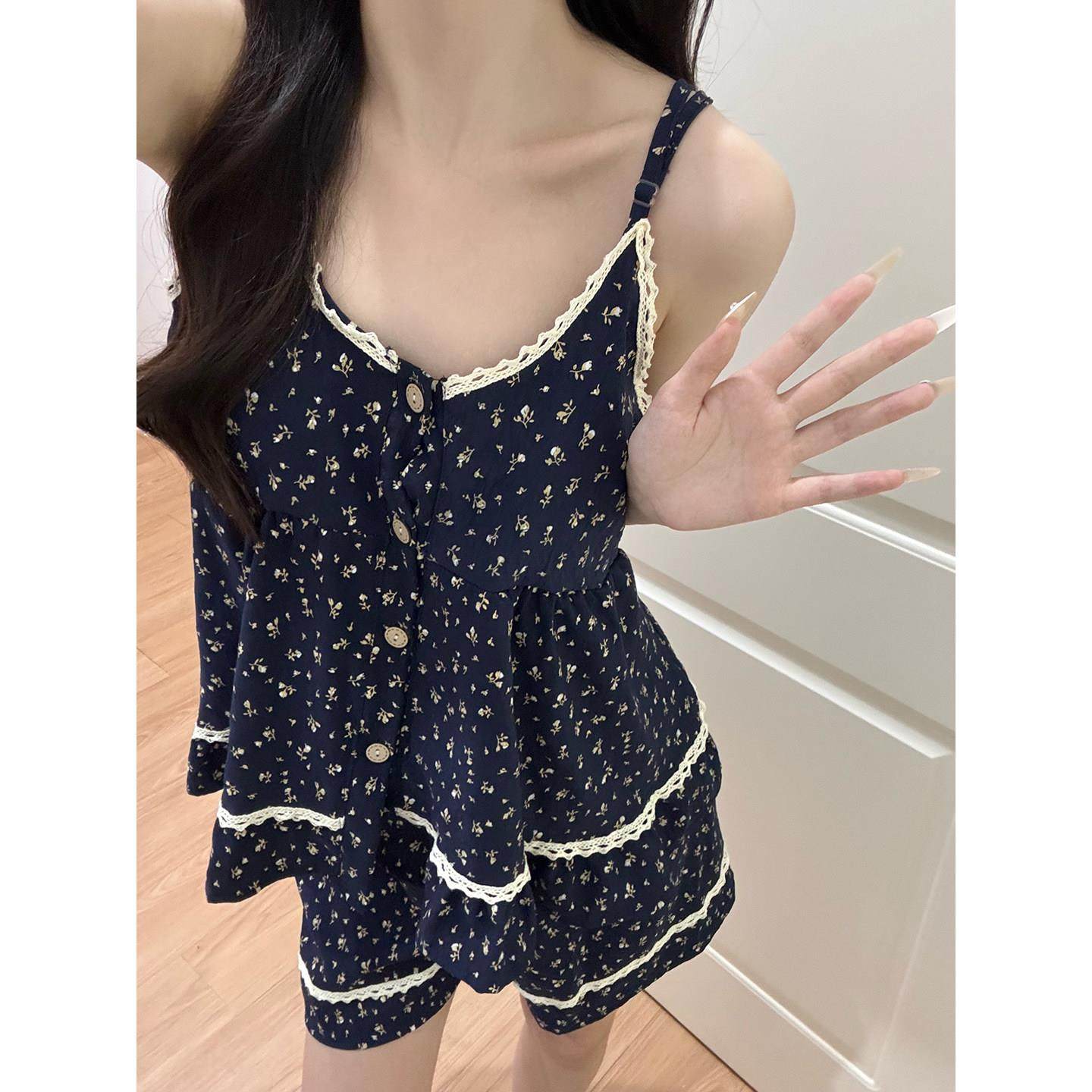 甜美覆古碎花睡衣女夏季薄款云朵棉吊带短裤带胸垫舒适家居服套装,女士内衣/男士内衣/家居服,睡衣/家居服套装,淘宝优惠券,粉丝福利购,淘宝优惠卷