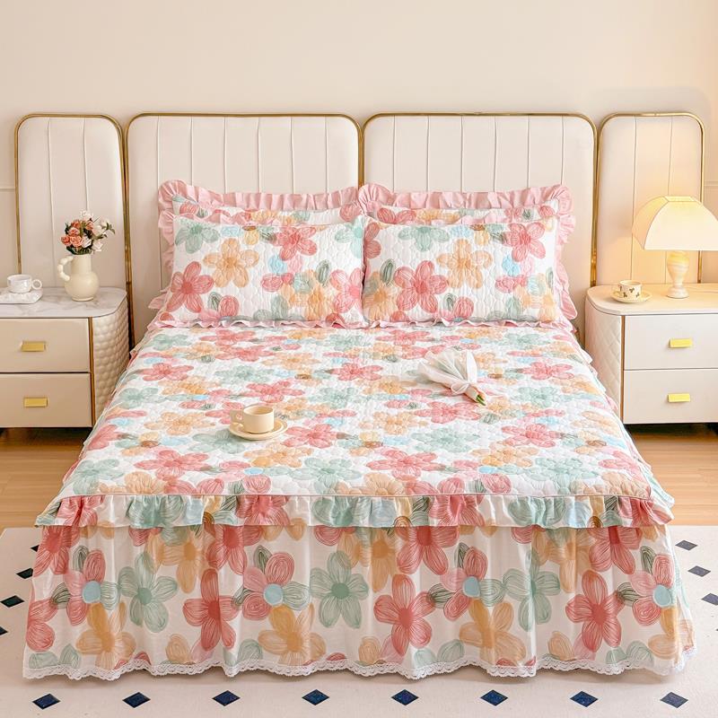 夹棉床裙单件全棉加厚席梦思床罩加棉1.2米花边纯棉床裙1.8x2定制