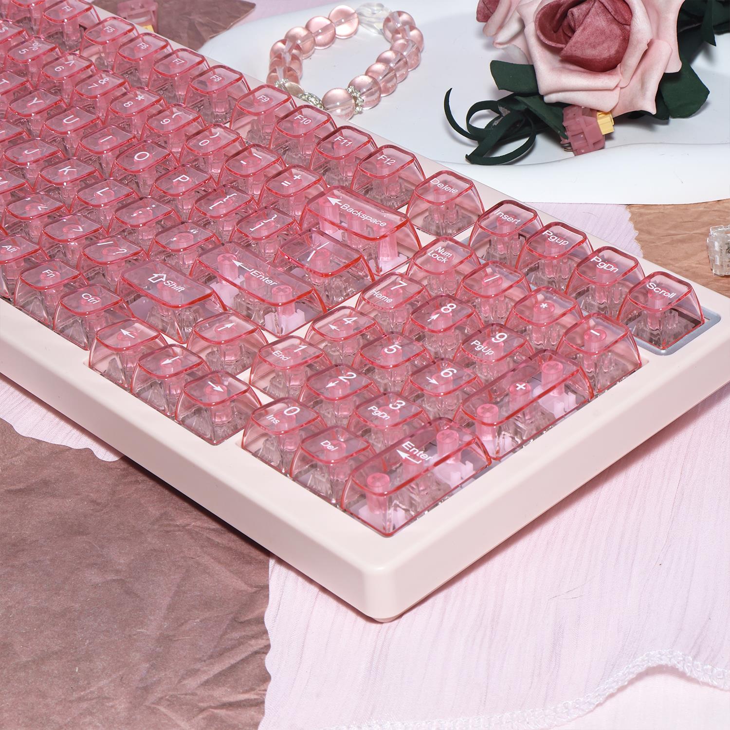 猫尔本M99成品 晶透粉机械键盘三模热拔插客制化套件麻将音超静音