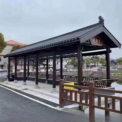 户外实木长廊景观工程文化廊亭防腐碳化木古建凉亭新中式水榭回廊