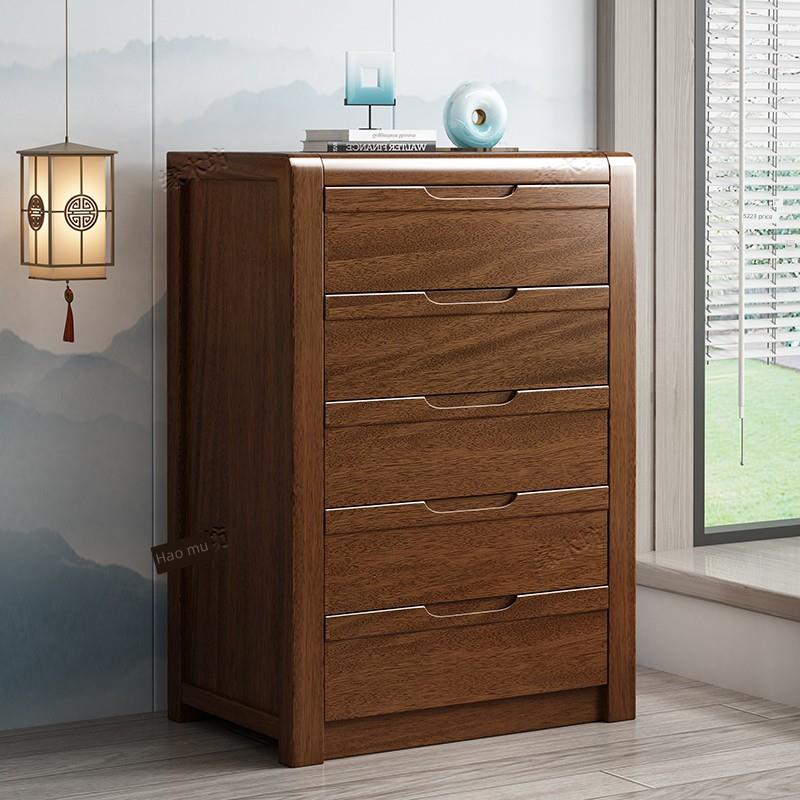 全实木五斗柜北欧轻奢卧室现代简约胡桃木六斗橱柜储物收纳