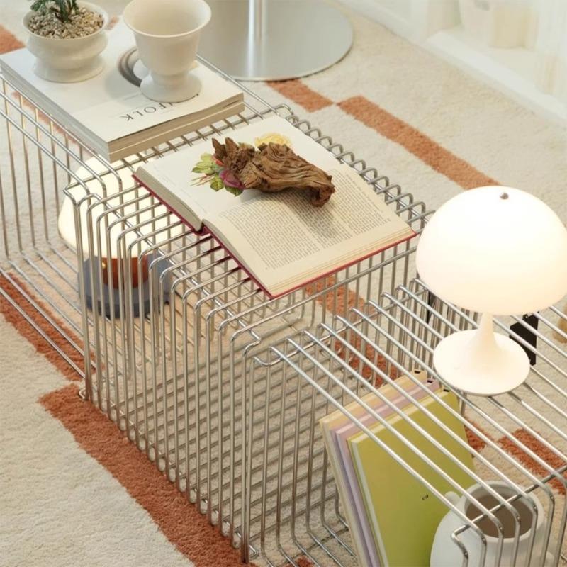 不锈钢镂空设计师小边几沙发模块可组合金属置物架创意收纳书报架