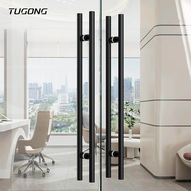 玻璃门不锈钢拉手黑色玫瑰金黑钛金对装推拉有框门把实木大门把手