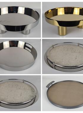 现代无障碍豪华样板房客厅茶几不锈钢托盘家装入口柜装修组合摆件