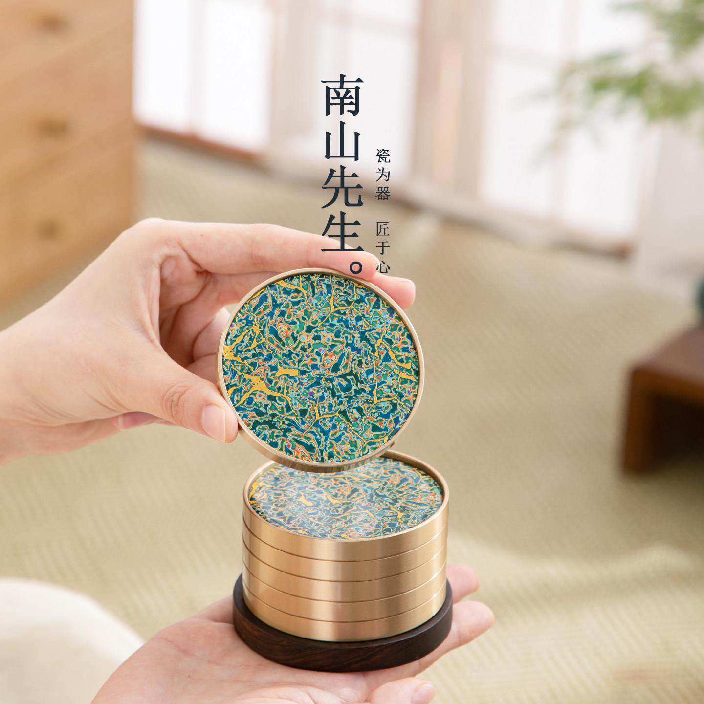 南山先生墨彩铜木杯垫螺钿茶杯垫中式茶托茶具配件黑檀木茶道零配,餐饮具,茶道/零配,淘宝优惠券,粉丝福利购,淘宝优惠卷
